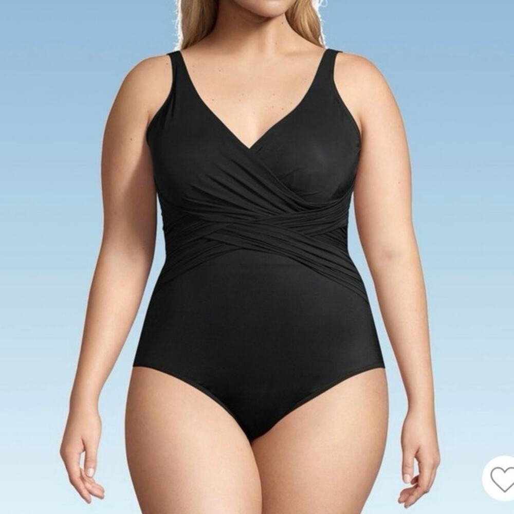 Lands' End Women's Plus Size SlenderSuit Wrap One Piece Swimsuit black
Size 16